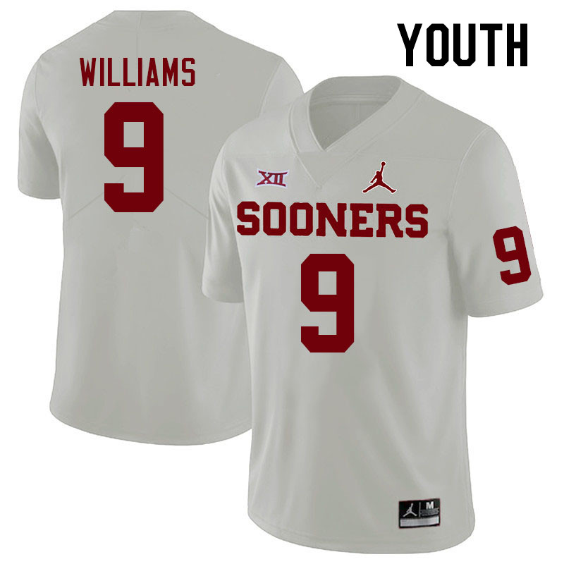 Youth #9 Gentry Williams Oklahoma Sooners College Football Jerseys Stitched Sale-White - Click Image to Close